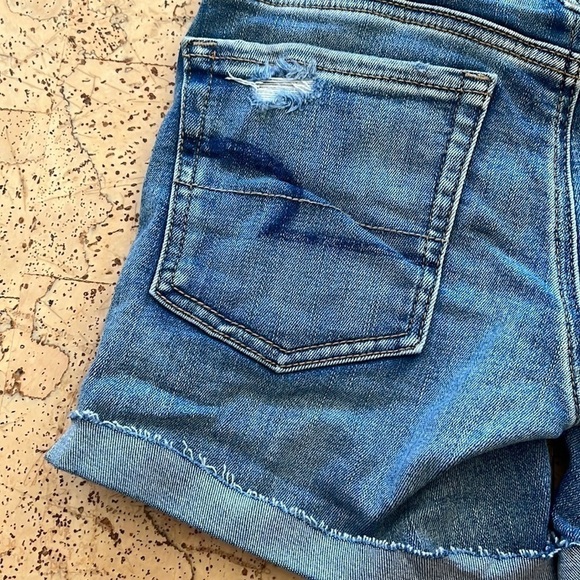 American Eagle Outfitters Next Level Stretch Blue Distressed Jean Midi Shorts - Picture 7 of 12